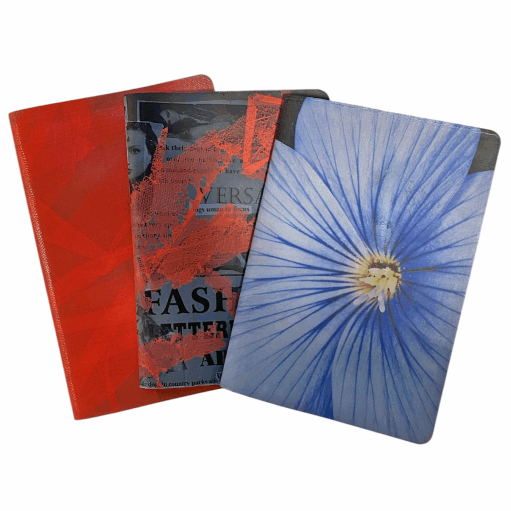 Muovipusseista valmistettuja vihkokoteloja